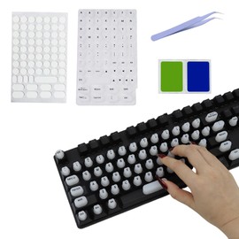 Raised Keyboard Stickers for Long Nails Typing and Gaming - Reusable Sticky Keyboard Covers with Jelly Glue - Wet and Dry Towel Tweezers. Letter, Number and Symbol Silicone Key Covers (70 pcs)