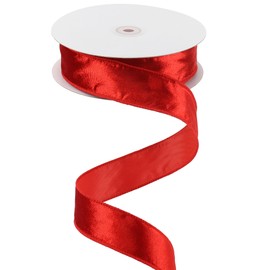 MEEDEE Red Velvet Ribbon 1.5 Inch Velvet Wired Ribbon 25 Yards Crushed Velvet Ribbon Spool Velvet Christmas Ribbon Red Velvet Wired Ribbon for Christmas Tree, Wreaths Supplies, Christmas Bows Making