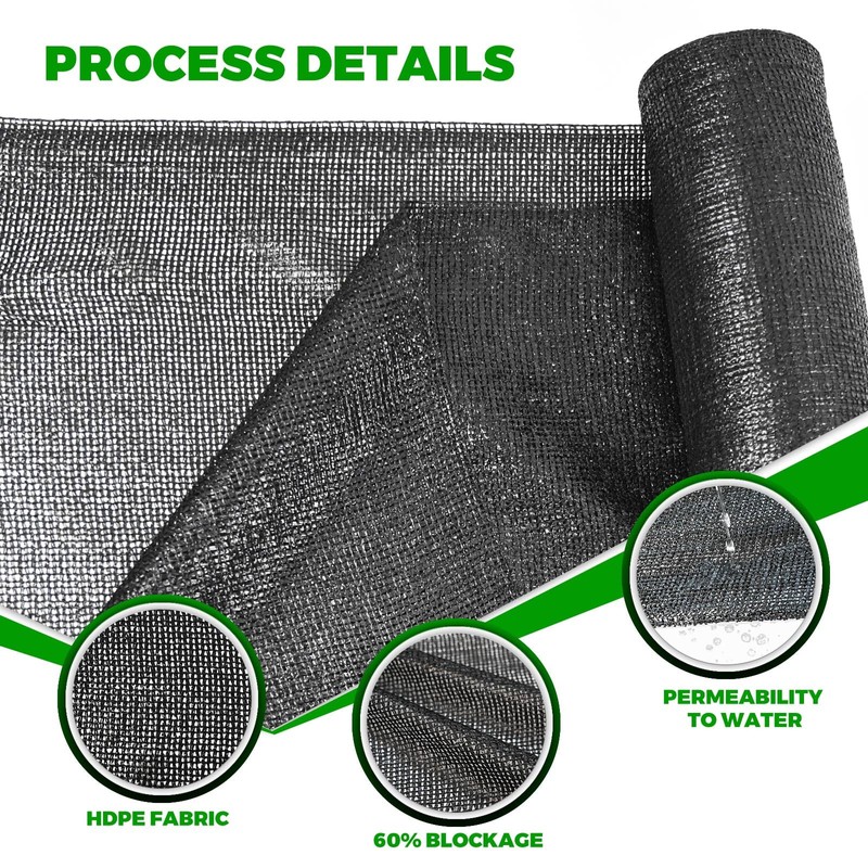 Yeson 5'10''x100ft - 60% Shade Cloth Roll, Black Sunblock Mesh