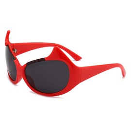 LJCZKA Vintage Cat Eye Sunglasses Women Men Retro Oval Sunglasses y2k Wraparound Sunglasses Devil Demon Hippie Glasses Oval, Pink / Grey