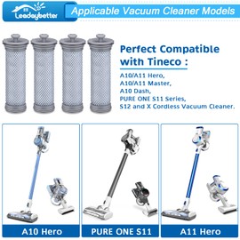Leadaybetter Filter Replacement Compatible with Tineco A10 A11 Hero A10/A11 Master PURE ONE S11 Series S12 X Cordless Vacuum Cleaner, 4 Pack for Tineco A11 Filters