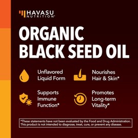 Havasu Nutrition Aceite de Semilla Negra Orgánico Prensado en Frío, 240 ml Líquido orgánico prensado en frío para apoyo inmunológico y salud digestiva; superalimento para el cabello