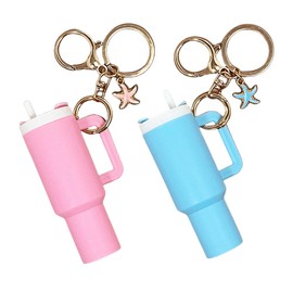 TTPSRY Mini Cup Acrylic Keyring Mini Cup Key Ring with Starfish Decoration Women's Bag Charm Key Rings for Bag Cute Mini Cup Accessories for Handbags, Pink & Blue