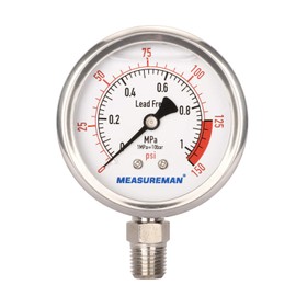 MEASUREMAN Lead-Free Glycerin Filled Reverse Osmosis Pressure Gauge, 2-1/2" Dial Size, 1/4" NPT Lower Mount, 0-150psi/Mpa