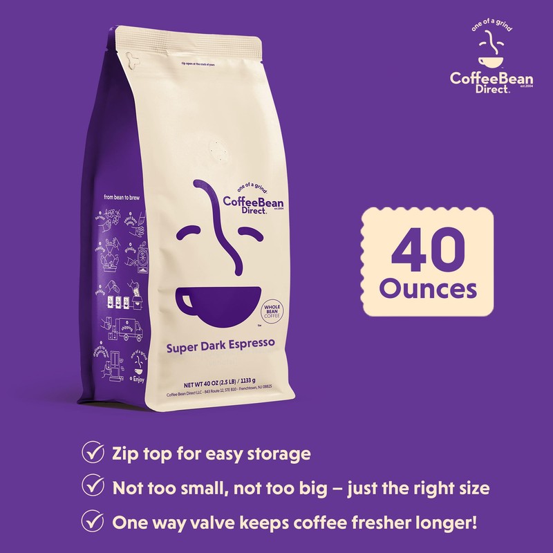 Coffee Bean Direct Super Dark Espresso, Whole Bean Coffee, Very