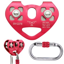 Zipline Trolley Kit with 25kN Carabiner Double Tandem Dual Pulley for 1/4 5/16 3/8 1/2 Cable for Backyard Zipline Climbing Rescue 30KN 6700LBS …