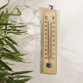 Wooden Wall-Mounted Garden Thermometer | Indoor & Outdoor Patio Thermometer with Celsius & Fahrenheit Scales - 22cm