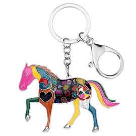 BAMAY Enamel Running Horse Keychain Zinc Alloy Farm Animals Jewellery Horse Gifts for Girls Women Car Key Rings Chain Charms (Multi)
