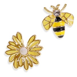 Sonateomber Asymmetrical Bee Daisy Flower Stud Earrings for Women, Cute Dainty Yellow Sunflowers Floral Enamel CZ Hypoallergenic Earing Valentine Prom Fashion Jewelry Gift.