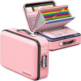 COLCASE Fireproof Document Organizer, Hard Case Fireproof Document Box with Lock Hard-Shell Design Fireproof Water Resistant Document Box for Important Documents Certificates Laptop Passports Pink