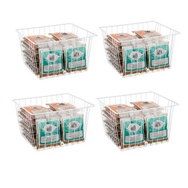Nprohuge 4 Pack Wire Storage Baskets for Organizing, Freezer Organizer Bins, Pantry Organization Bins Cabinets - Metal Basket Kitchen, Laundry, Fridge, Bathroom Countertop Organizer, Pearl White