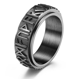 chengxun Nordic Valknut Viking Spinner Rings for Men Women Rotatable Band Norse Runes Fidget Ring for Anxiety Stainless Steel Mans Rings (Black-JZ583)