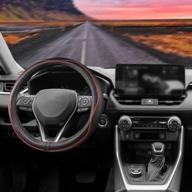 CACAWIZ Car Steering Wheel Cover Compatible with Toyota Camry, Premium Leather,Sporty Design, Red