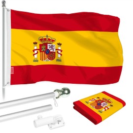 UD_G128 - 6 Feet Tangle Free Spinning Flagpole (Silver) Spain Brass Grommets Printed 3x5 ft (Flag Included) Aluminum Flag Pole
