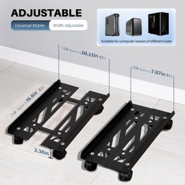 Hovadova Mobile PC Stand, Adjustable Metal Computer Tower Stand, PC Floor Stand with 4 Locking Caster Wheels, PC Tower Stand, CPU Holder, PC Cart PC Riser Fits Most PC for Gaming Office Desk