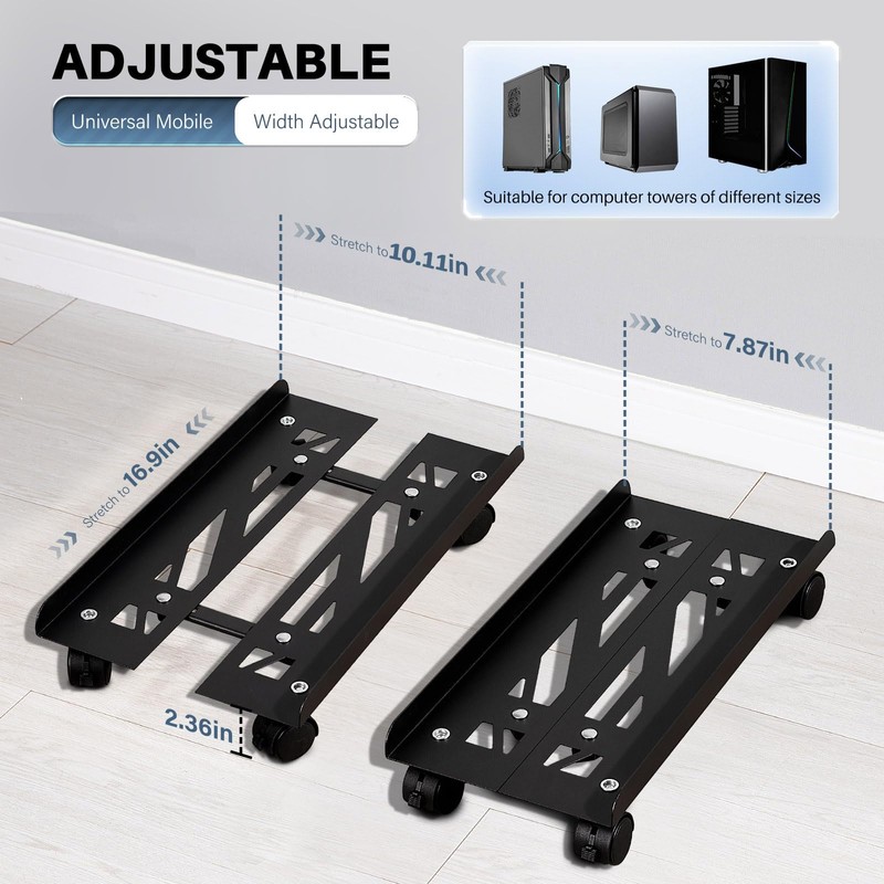 Hovadova Mobile PC Stand, Adjustable Metal Computer Tower Stand, PC
