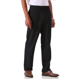 Soojun Men's Cotton Relaxed Fit Full Elastic Waist Twill Pants, Black, 38W x 30L