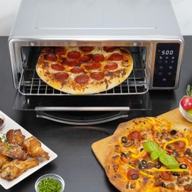 Kalorik MAXX Air Fryer Pizza Oven with Stone, Turbo-Heat Technology Up To 600F Featuring Touchscreen Controls with 6 Preset Functions Fits 12-Inch Pizzas, 1700-Watts, Stainless Steel