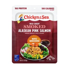 Chicken of the Sea Smoked Alaskan Pink Salmon, 3 Ounce Packets (Box of 12), Wild Caught Salmon, Maple Smokehouse