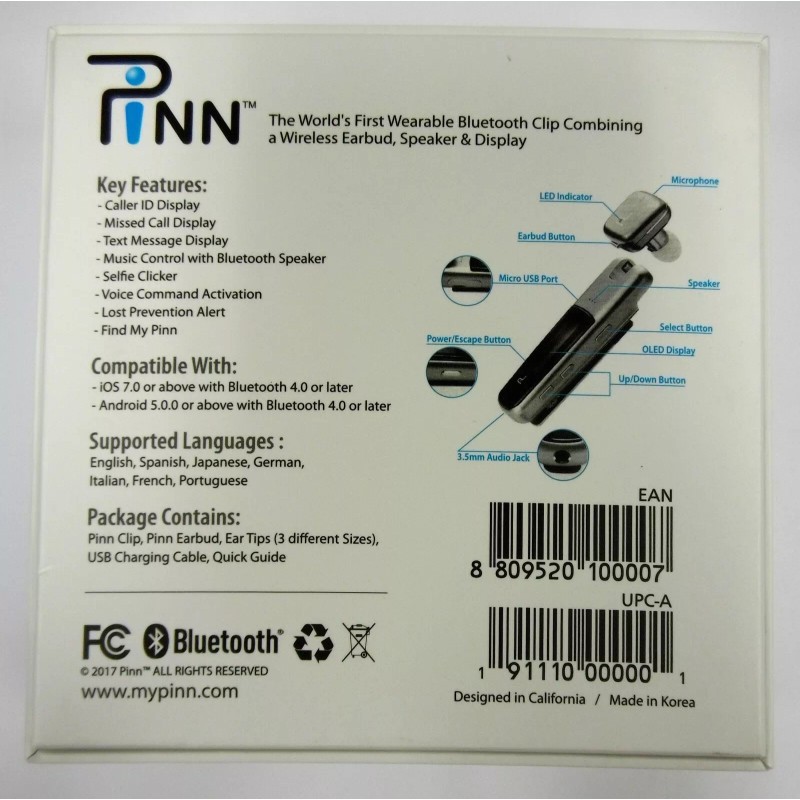 Pinn Lightweight Wireless Bluetooth Earbud and Speaker