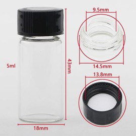 JIUWU 14pcs 5ml Mini Clear Glass Bottle Vials and Plastic Cap Small Essential Oil