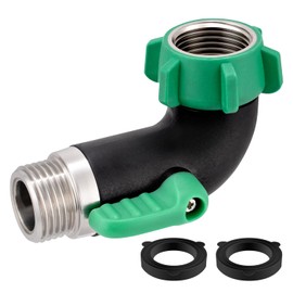 304 Stainless Steel Garden Hose Elbow Adapter, 90 Degree Hose Elbow Angle Connector with Shut Off Valve, 3/4" Heavy Duty Lead-Free Hose Adapter, Water Hose Fittings Compatible with Garden Hose