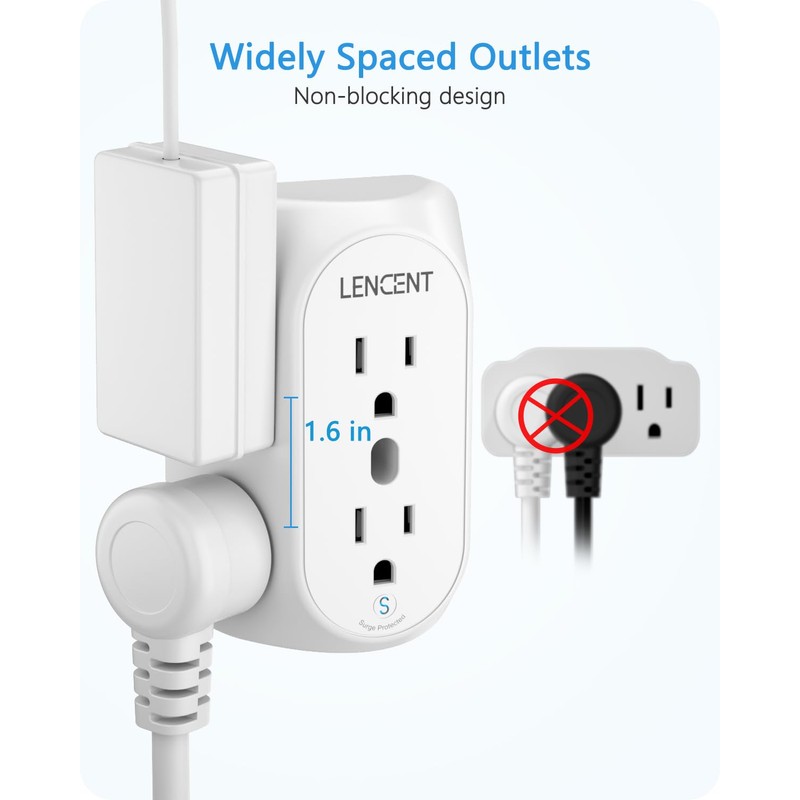 LENCENT 2 Prong Power Strip, 3 to 2 Prong Grounding
