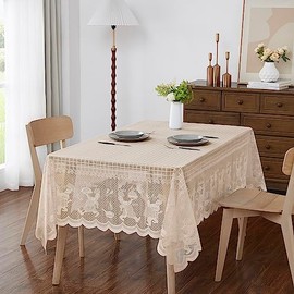 LinenZone 60 x 104 Rectangular Vintage Tablecloth. Each Lace Tablecloth Adds a Touch of Nostalgic Elegance to Your Farmhouse, Country, Shabby Chic or Rustic Table Decor. (Sherry 60 x 104, Linen)