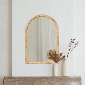 QUOAOT Rattan Wall Mirror, 36 x 24 - Boho Style for Bedroom, Bathroom, Living Room & Entryway (Natural Rattan Frame)