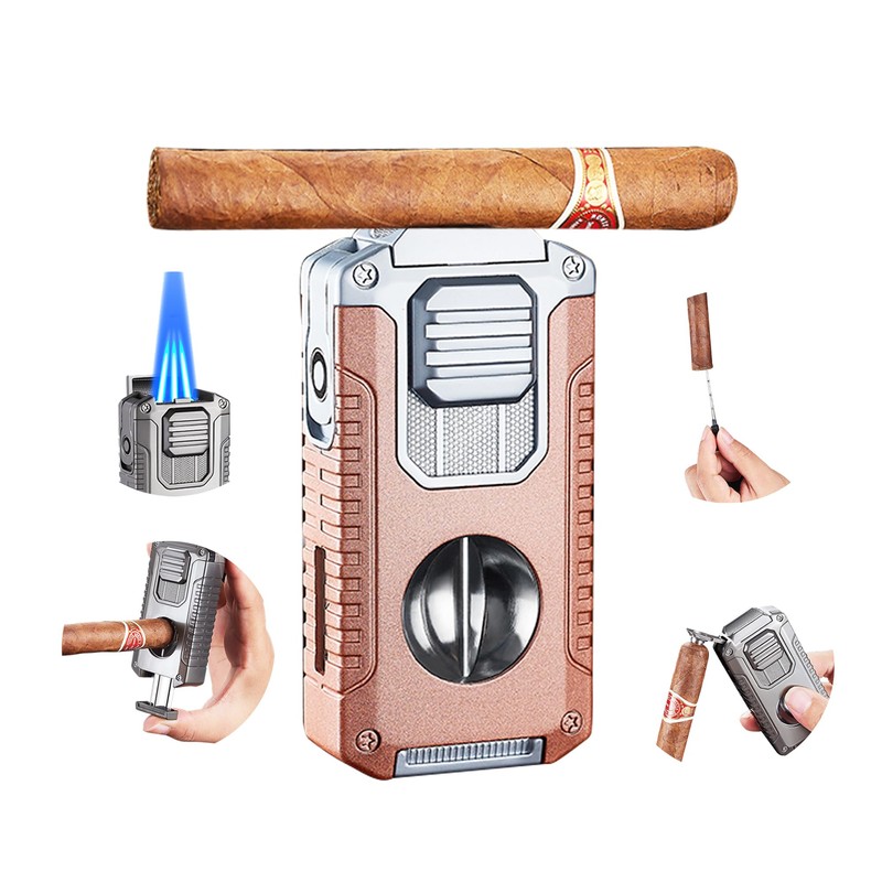 Cigar Lighter Triple Jet Flame Refillable Butane Torch Lighter with