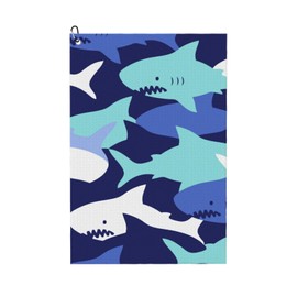 Bkytgek Golf Towel with Clip,Cute Blue Sharks Premium Microfiber Golf Towel for Women and Men Golf Gifts Golf Accessories 1 Pack,24" x16