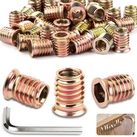 TXXATX Screw Nuts M6 x 25 mm Screw Nuts M6 Threaded Sleeve Threaded Insert Wood with Allen Wrench Hexagonal Threaded Sleeves for Pine Plywood Composite Panels Furniture Pack of 80