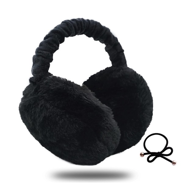 Women's Ear Warmers, Earmuffs, Men's Foldable Soft Black Plush Earmuffs