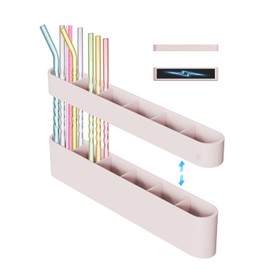 UMUST Magnetic Straw Holder for Refrigerator, Silicone Reusable Straw Dispenser Organizer, Can Move Freely And Adjust Height, for Kitchen Refrigerator (Magnetic Pink)