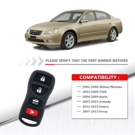 BestKeys Replacement For 2002 2003 2004 2005 2006 Nissan Altima Maxima Keyless Remote 4 Button Key Fob KBRASTU15
