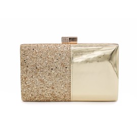Luxury Looking Women's Half Glossy Half Glitter Evening Clutch Bag Crystal for Party Event Bridal Dinner Handbag with Detachable Chain Strap-KT GO