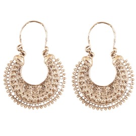 Touchstone Indian bollywood pretty fringes and floral theme ethnic south Indian chandbali moon tribal boho chic bridal designer jewelry chandelier earrings for women in oxidised silver tone
