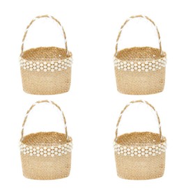 Happyyyami 4 Pcs Vintage Jute Flower Basket Wedding Lace Bow Lace Bowknot Wedding Bridal Wedding Decoration