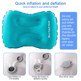 SUTAFOR Inflatable Pillow, Pack of 2, Ultralight Camping Pillow, 73 g, Travel Pillow, Inflatable Soft Beach Cushion, Air Cushion for Outdoor, Hiking, 41 x 28 cm, Peacock Blue