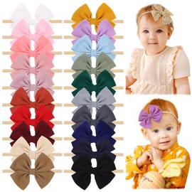 jollybows 20pcs Baby Girls Hair Bows Headband Nylon Hair Band Elastic Hair Accessories for Kids Infants Toddlers