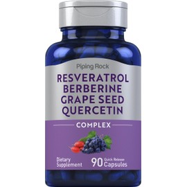 Piping Rock Piping Rock Resveratrol Berberine Grape Seed & Quercetin | 90 Capsules | Non-GMO, Gluten Free Supplement