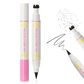 HOSAILY 2 in 1 Freckle Eye Liner Pen, Quick Dry Faux Freckles Stamp Black Liquid Eyeliner Pen, Natural Lifelike Long Lasting Fake Freckle Marker Pencil Face Decoration Sunkissed Makeup#01 Light Brown