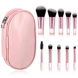 RAHHLIZS 10 Pcs Mini Travel Makeup Brushes with Pouch, Pink Portable Mini Makeup Brushes Set, Travel Size Makeup-Brushes for Women Girls Foundation, Blush, Eyeshadow, Powder, Contour