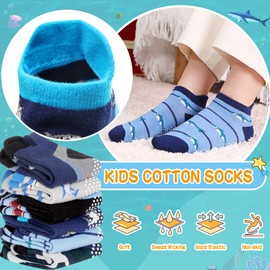 Eyean Kids Ankle Cotton Socks Cute Animal Pattern Soft Non Slip Boys Girls No Show Socks 6 Pairs (Non Slip-Shark, 6-8 Years)