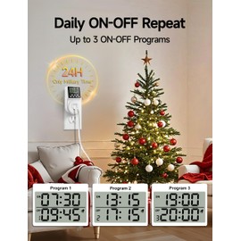 Techbee Digital Infinite Repeat Cycle Intermittent Timer Plug for Electrical Outlet, 24 Hour Programmable Indoor Timed Power Switch with Countdown Delay On and Off (120V, 15A), 1 pack