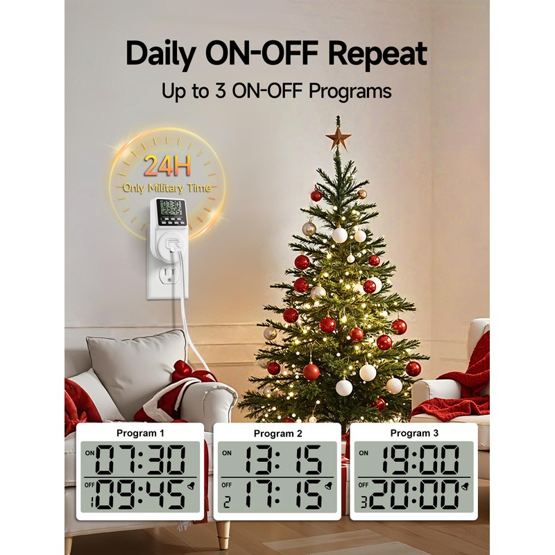 Techbee Digital Infinite Repeat Cycle Intermittent Timer Plug for Electrical