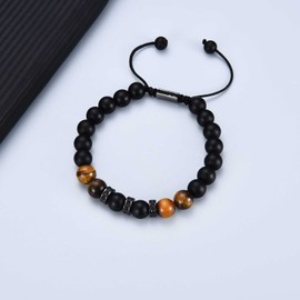 KORAS Son Gifts, Son Bracelet Tiger Eye Black Onyx Stone Bracelet for son, Adjustable Beads Bracelet Teenage Boys Gifts for Birthday Graduation Christmas