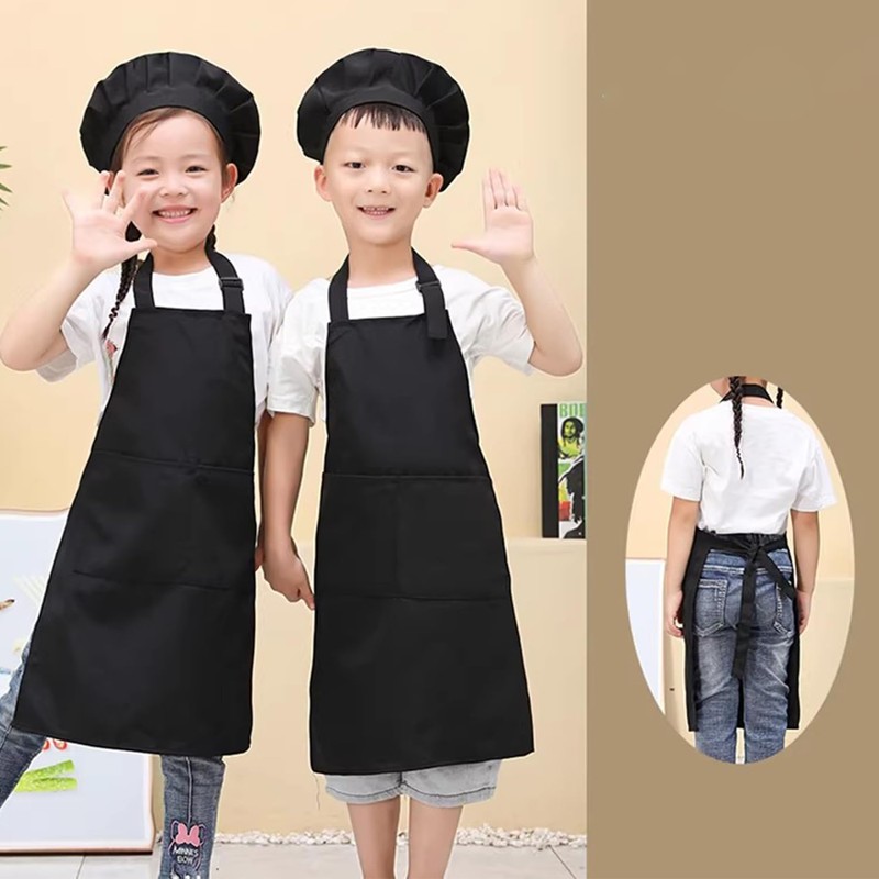 [Stoooduo] 子供用エプロン 調節可能な小学生用エプロン ポケット2つ付き 撥水材質 汚れ防止 無地 シンプル 着脱簡単 ベーキングペインティング