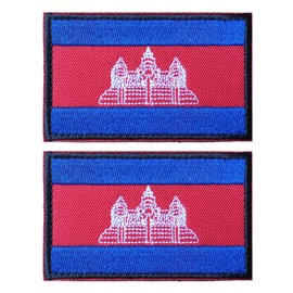 EmWoot 2PCS Cambodia Flag Patch Embroidered Morale Patch Military Tactical Patches Hook and Loop