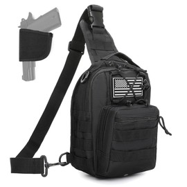 ABCAMO Tactical Sling Bag for Men, Small Crossbody Chest Bag with Holster and US Flag Patch, EDC Shoulder Bag, Black
